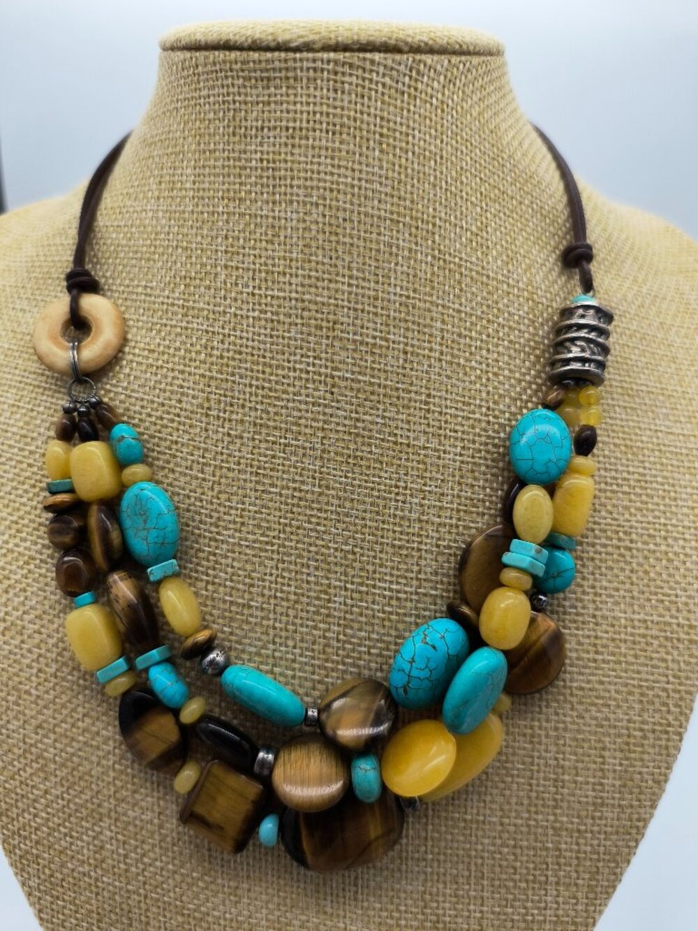 Retired Silpada 925 Sterling Necklace Genuine Turquoise, Tiger’s Eye, Quartzite